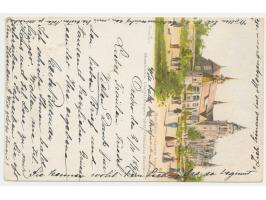 10 Öre auf Ansichtskarte &nbsp;Stockholm Ausstellung 1897 , Bild Nordiska musetts, Stempel Hallsberg 3.11.97, Transitstempel 