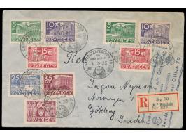 Satz "500 Jahre Schwedischer Reichstag" (beide Zähnungsvarianten) auf  Einschreibbrief  mit Stempel  Sjöpostexpedition 70 M/F