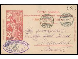 Sonderganzsache 10 Rp. UPU  mit  Firmenlochung "K S C"  und Absenderstempel "Koenigsberger, Schimmelburg &amp; Co., Zürich", 