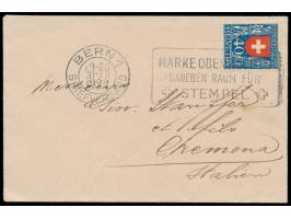 Einzelfrankatur 40 Rp.  Pro Juventute 1922  auf kleinformatigem Brief, Maschinenstempel "Marke oben rechts ..." Bern 31.12.22