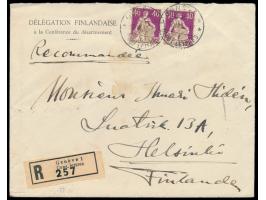 2 x 40 Rp. Helvetia auf  Auslands-Einschreibbrief  mit Stempel  Geneve 1  12.3.32 nach Finnland, vorderseitig Absendereindruc