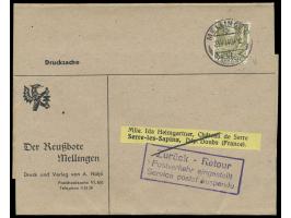 Streifband mit 3 Ct. Landschaft, Stempel Mellingen 24.6.40, nach Frankreich, wegen des deutschen Einmarsches in Frankreich Z3