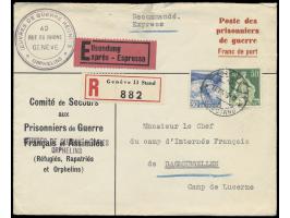 Vordruckbrief Comité de Secours aux Prisoniers de Guerre  Franc de Port,  Frankatur 30 und 50 Rp. auf  Eilboten-Einschreibbri