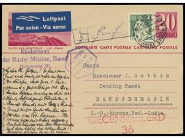 Bild- Ganzsache 20 Ct. mit Zusatzfrankatur 50 Ct. Helvetia als &nbsp;Luftpost nach Banjermasin auf Borneo, &nbsp;Stempel Base