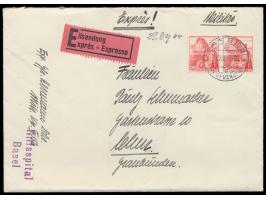 2 x 20 Rp. auf Express-Brief eines Soldaten der Milit. Kp. IV / 56. mit Absenderstempel Hilfsspital Basel nach Chur, &nbsp;nu