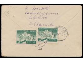 Volksrepublik,  Ausrufung der Volksrepublik 0,40 Fr. und 0,60 Fr. mit 2 x Balkan-Spiele 2 Q. auf Brief nach USA, weiterverwen