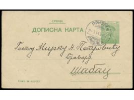 Ganzsache 5 Pa. mit Stempel  Prisren  2.3.14 nach Sabac, zwei kleine Eckbüge, Bedarf
