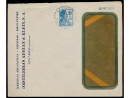 Privatganzsachenumschlag  "Destilerias Adrian Klein S.A., Benicarlo" mit Wertstempel Matrona 50 C., Kontrollnummer A041521, B