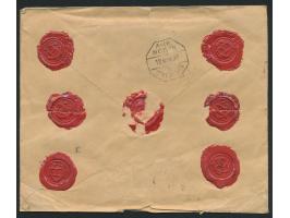 Stempelmarken-Aushilfsfrankatur  "Especial Movil" 2 x 15 C., 5 x 25 C., 2 x 1,50 Pts. und 2 x 3 Pts. komplett vorderseitig au