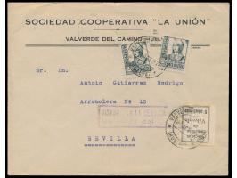 2 x 15 Cts. und lokale Spendenmarke &nbsp;&quot;Cocinas beneficas de Valverde 5 centimos&quot; &nbsp;(rechts ungezähnt vom Bo