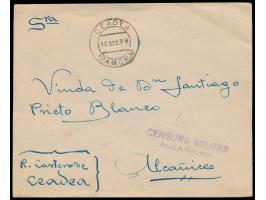 unfrankierter Brief mit Stempel  Ceadea (Zamora)  10.10.38 nach Alcanices, violetter L2  Censura Militar / Alcanices
Stichwor