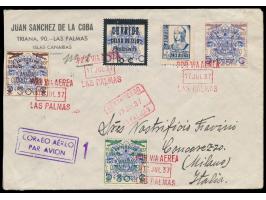 Islas Canarias,  Flugpost-Satz (11. Ausgabe, 1. Jahrestag der Nationalen Erhebung) und Zwangszuschlagsmarke 10 C. (Trauermark