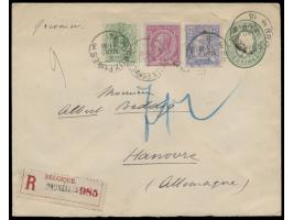 Ganzsachenumschlag 10 C. mit 5, 10 und 25 C. als  Einschreiben  nach Deutschland, Stempel Bruxelles 1.3.93, Ankunftstempel Ha