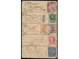 "Reise um die Welt"  1920: Postkarte ausgehend von der Tschechoslowakei (Marke beschädigt) über Canada, Argentinien, Cuba, Ch