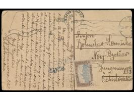 "Reise um die Welt"  1920: Postkarte ausgehend von der Tschechoslowakei über Großbritannien, Frankreich, Spanien, Argentinien