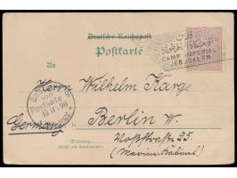 Stempel  Camp Imperial Jerusalem  auf Ansichtskarte "Erlöser-Kirche in Jerusalem" mit 20 Para-Frankatur nach Berlin, Ankunfts