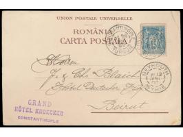 dekorative  Dreibild-Litho-Ansichtskarte  des  Grand Hôtel Kroecker, Constantinople  mit rumänischem Postkartenvordruck (Verl