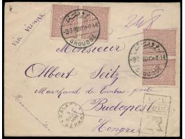 4 x 20 Pa. auf  Einschreibbrief  mit Stempel  Brousse  3.3.1900 U.P.U.-R-Stempel nach Budapest, Durchgangsstempel Galata Dépa