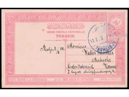 Sandschak von Novipazar,  seltener Stempel  Tachlidja  11.8.08 in blau auf Ganzsache 20 Pa. nach Wien, Bedarf
