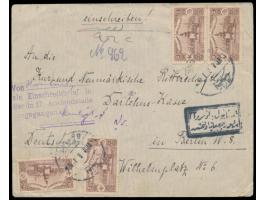 20 x 5 Para Leanderturm (1914) als seltene  Massenfrankatur  beidseitig auf  Einschreibbrief  mit Stempel  Baalbek  1916 und 