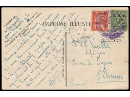 Cilicien, &nbsp;französiche Besatzungsausgabe 20 Pa. auf 10 C. und 2 Pia. auf 15 C., auf Postkarte mit Dienstsiegel-Entwertun