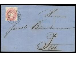 Österreich, Ausgabe 1864 / 64  5 Kr. mit Stempel  Banat Weisskirchen  24.9.(1867) auf Faltbriehülle nach Pest mit Ankunftstem