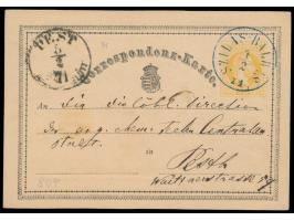 seltener Stempel  Szilas-Balhas  4.2.71 und 1.9.71, beide in  blau  auf Ganzsache P1 bzw. P 3 nach Pesth
