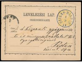 seltener Stempel  Szilas-Balhas  4.2.71 und 1.9.71, beide in  blau  auf Ganzsache P1 bzw. P 3 nach Pesth
