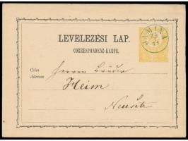 Ganzsache 2 Kr. (Ausgabe 1871) mit seltenem Stempel  Jamina  25.7.71,  blaue Stempelfarbe,  nach Neusatz
