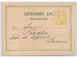 seltener braunroter Stempel Ó-Zolyom  9.4.72 auf Ganzsache 2 Kr. nach Losoncz, rückseitig Ankunftstempel 10.4.72, Gudlin 200 