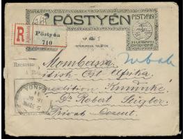 2x 25 F. Turul-Ausgabe auf dekorativem Einschreibbrief Postyen 4.11.11 nach  Mombasa in Britisch Ostafrika. . Empfänger ist D