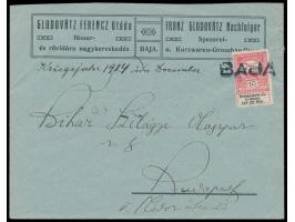 schwarzer L1  Baja  auf Brief mit Kriegshilfe 10 + 2 f. (1914) nach Budapest
