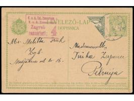 6 f. diagonal halbiert  (als 3 f.) als Portoergänzung (Porto 8 f.) auf 5 f.-Ganzsache (zweisprachiger Vordruck), Stempel  Zag