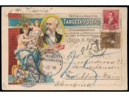 1 C. und 5 C. auf mehrfarbiger Ansichtskarte &nbsp;&quot;Julio A. Roca&quot; nach Deutschland, Stempel Buenos Aires 7.12.1898