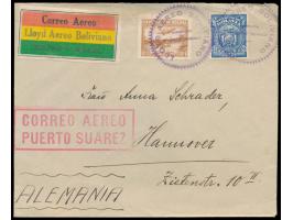 Erstflug nach Brasilien  als Gemeinschaftsflug L.A.B. und Condor, seltene  Etappe Puerto Suarez - Santos:  Brief mit 25 C. un
