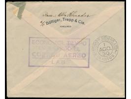 Erstflug nach Brasilien  als Gemeinschaftsflug L.A.B. und Condor, seltene  Etappe Puerto Suarez - Santos:  Brief mit 25 C. un