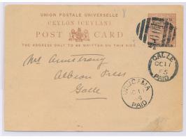 Überdruck - Ganzsache 2 1/2 Ct. auf  8 Cents,  Nummernstempel 100, K1  Udugama Paid  11.10.85 Ankunftstempel Galle 17.10., sc