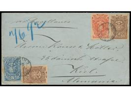 Stempelmarken  "Impuesto"  1 C., 2 x 2 C. und 5 C. auf Brief "via Magellanes" nach Deutschland, Stempel  Valdivia  22.4.92, A