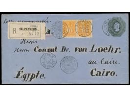 langformatiger Ganzsachen-Umschlag &nbsp;20 C. mit Zusatzfrankatur 2x 10 Ct., Stempel Valparaiso 25.8.93, als &nbsp;Einschrei