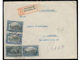 Unabhängigkeit  3 x 5 C. und 15 C. (1910) auf  Einschreibbrief  mit Stempel  Punta Arenas  13.5.11 und handschriftlichem R-Ve