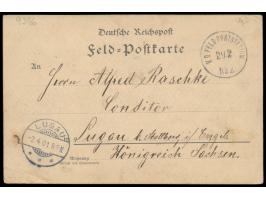 mehrfarbige  Tuschezeichnung  "Landschaft" ganzflächig auf Rückseite einer deutschen Feldpost-Vordruckkarte, Stempel  K. D. F