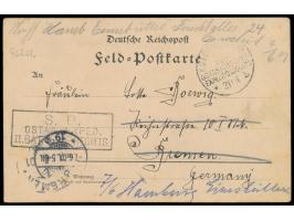 mehrfarbige &nbsp;Tuschezeichnung &nbsp;&quot;Gartenszene&quot; ganzflächig auf Rückseite einer deutschen Feldpost-Vordruckka