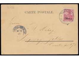 Postkarte mit mehrfarbiger  Tuschezeichnung  (Märchenszene?), Frankatur Deutsche Post 10 Pf., Stempel  Tschifu  12.1.05, nach