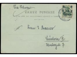 Ansichtskarte mit mehrfarbiger  Tuschezeichnung  (2 Drachen), Frankatur Deutsche Post 2 C., Stempel  Peking  10.1.09, nach De