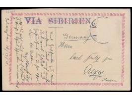 Shanghai 1910: 2 Postkarten mit rückseitig mehrfarbigen  Tuschezeichnungen  (Chinesen), bei beiden Frankatur abgefallen, Stem