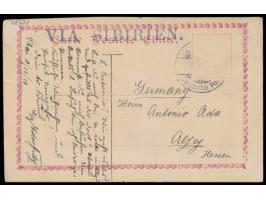 Shanghai 1910: 2 Postkarten mit rückseitig mehrfarbigen  Tuschezeichnungen  (Chinesen), bei beiden Frankatur abgefallen, Stem