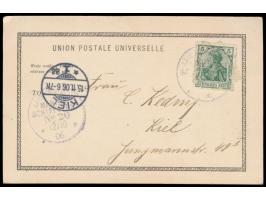 Ansichtskarte  "Chinese Justice - The Man in the Cage" , Frankatur Deutsches Reich 5 Pf. (kleine Papieranhaftungen), Stempel 