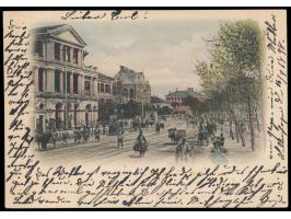 Shanghai,  seltene frühe kolorierte Ansichtskarte (Kleinformat)  "Shanghai. The Bund" , Vordruck "Hongkong", verwendet innerh