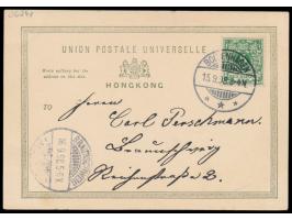 Shanghai,  seltene frühe kolorierte Ansichtskarte (Kleinformat)  "Shanghai. The Bund" , Vordruck "Hongkong", verwendet innerh