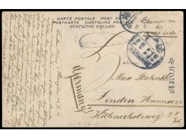 The Bund Shanghai;  kolorierte Ansichtskarte mit bildseitig 2 x C.I.P. 1/2 C. und 3 C. mit Stempel Shanghai 14.11.11 nach Deu